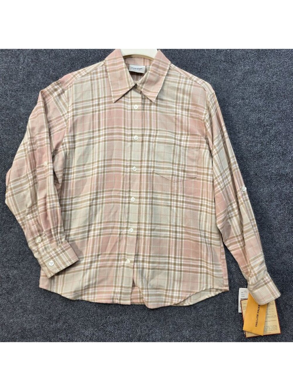 Vintage Y2K Monterey Plaid Button Down Shirt S Powder Pink Flannel Fall Academia